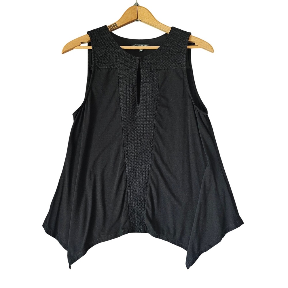 Adrianna Papell Black Sleeveless Top Keyhole Detail Flowy‎ Hem Size Large